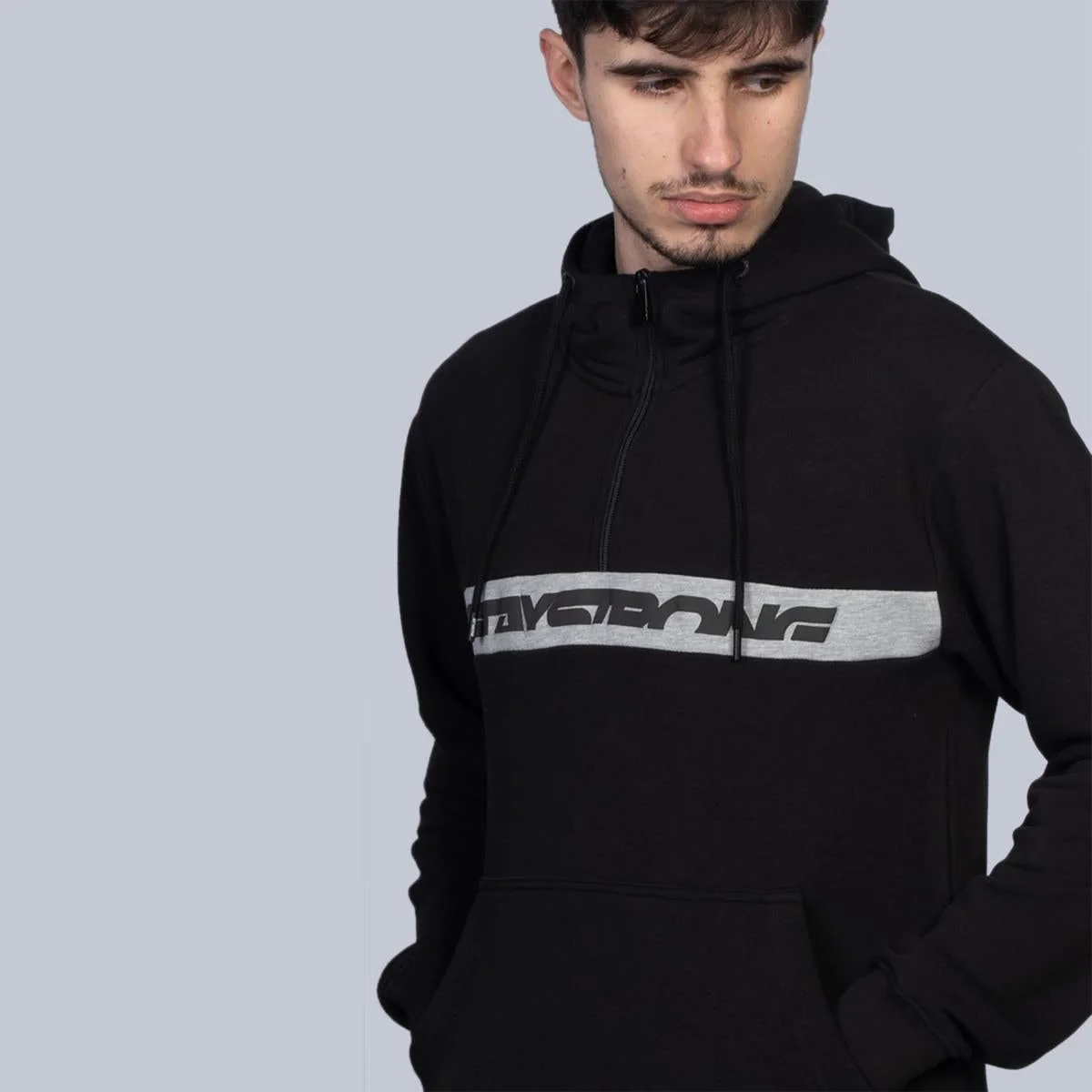 Stay Strong Cut Stripe 1/4 Zip Hoodie - Black/Grey - Image 3