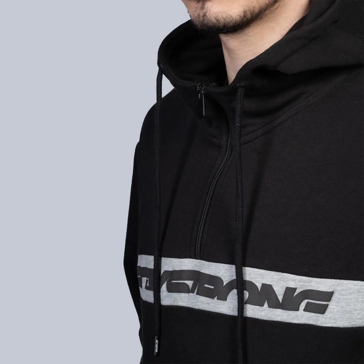 Stay Strong Cut Stripe 1/4 Zip Hoodie - Black/Grey - Image 5