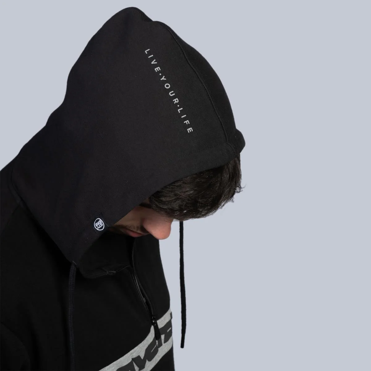 Stay Strong Cut Stripe 1/4 Zip Hoodie - Black/Grey - Image 6