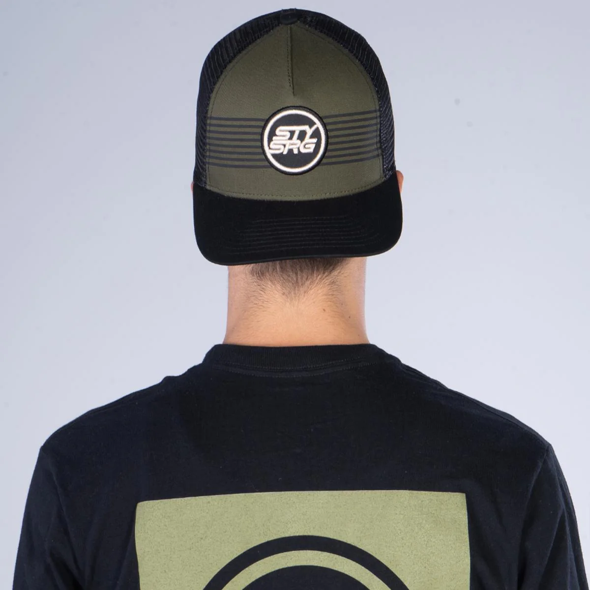Stay Strong Icon Stripe Mesh Snapback - Black/Olive - Image 3