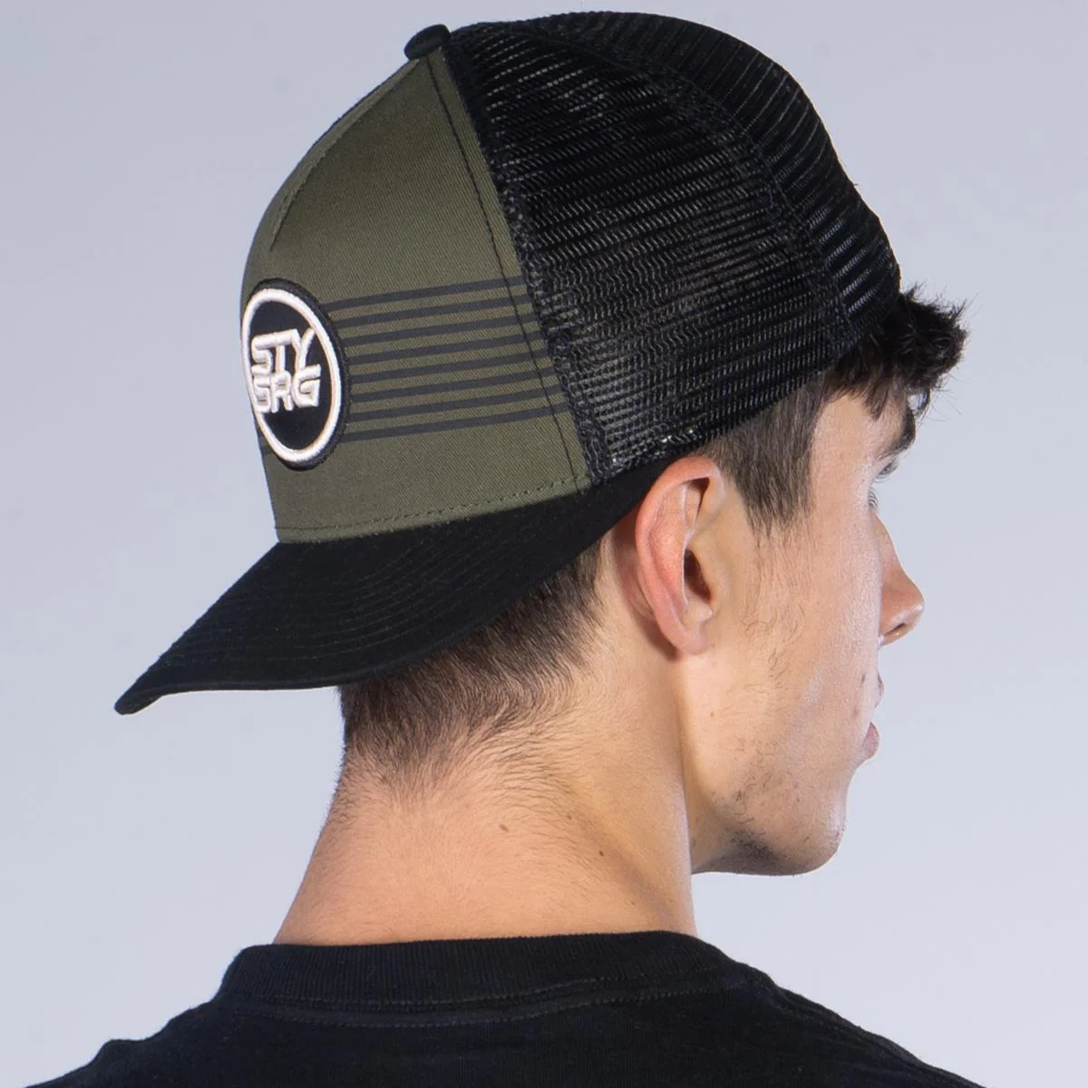 Stay Strong Icon Stripe Mesh Snapback - Black/Olive - Image 5
