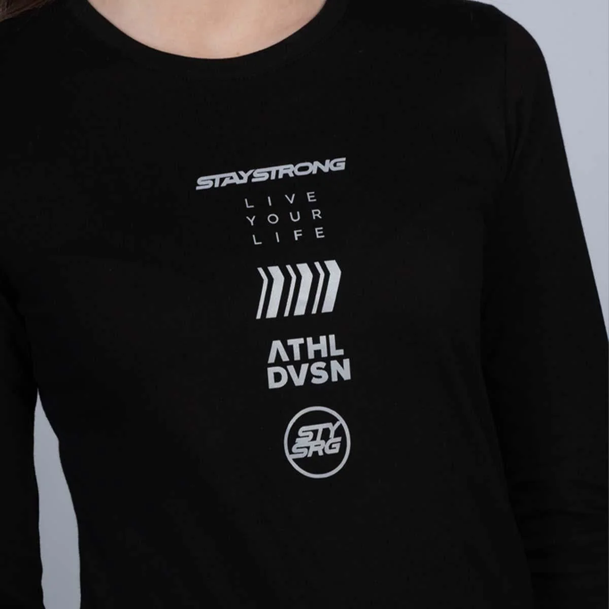 Stay Strong Multi Ladies Long Sleeve T-Shirt - Black - Image 2
