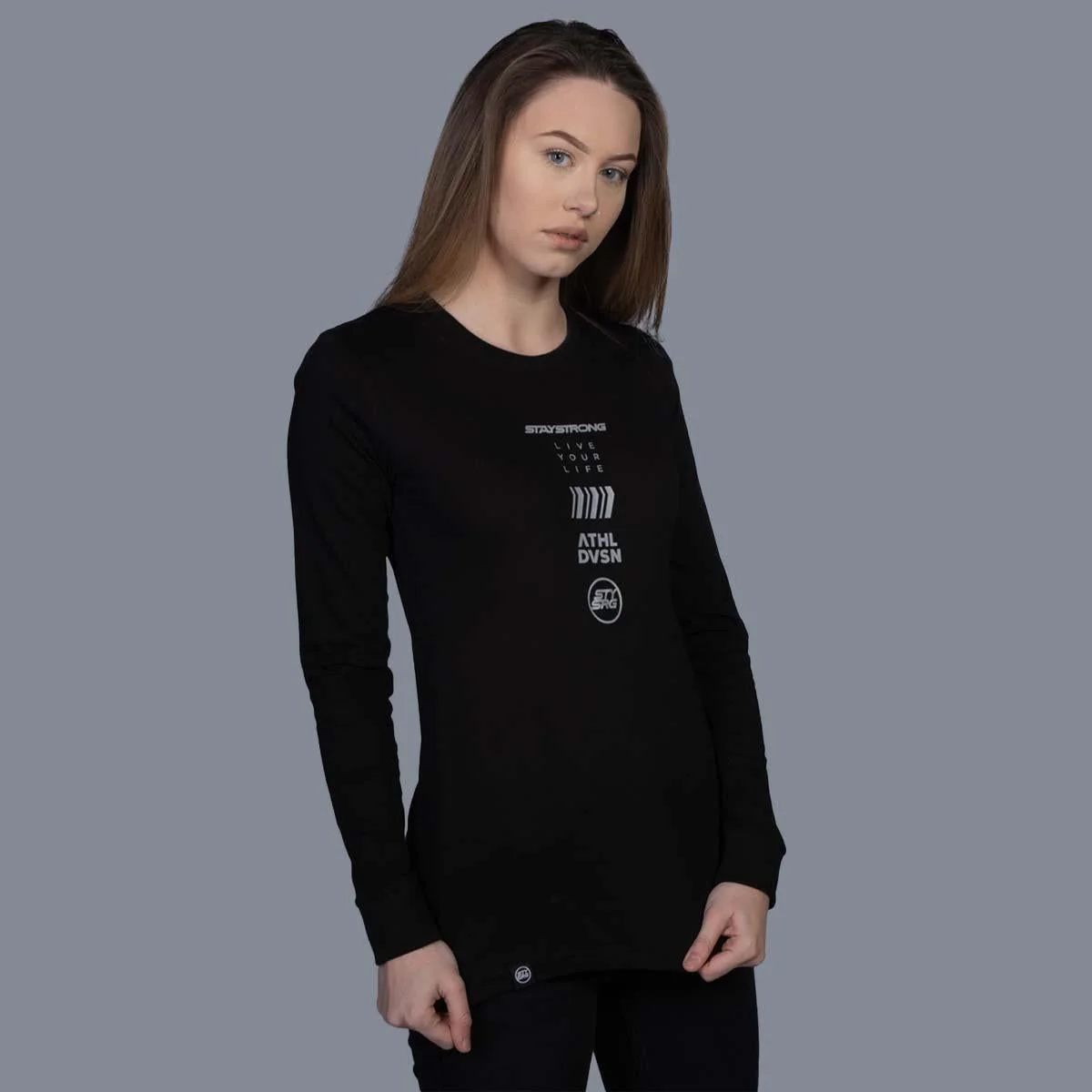 Stay Strong Multi Ladies Long Sleeve T-Shirt - Black - Image 5