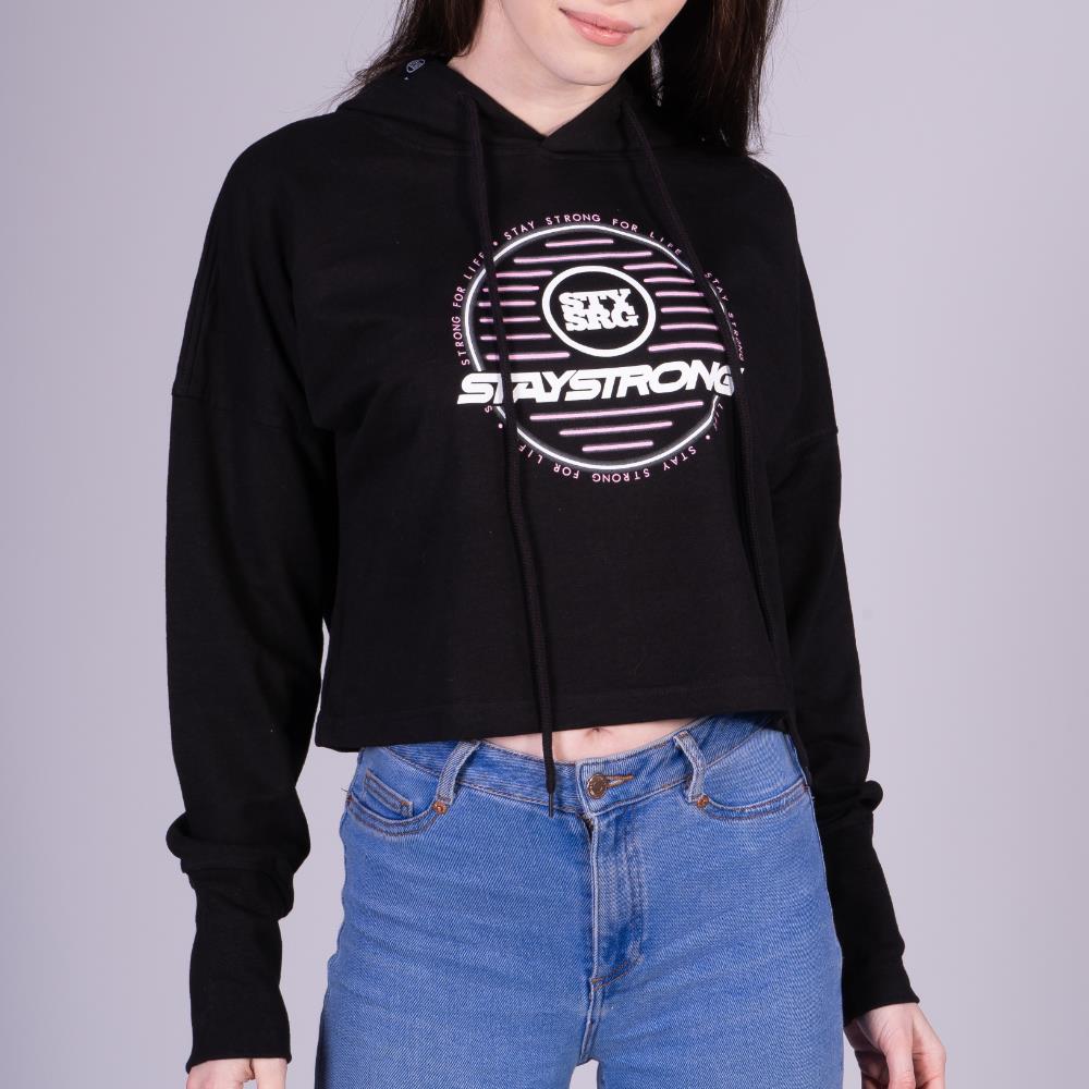 Stay Strong Neon Circle Womens Hoodie - Black - Image 2