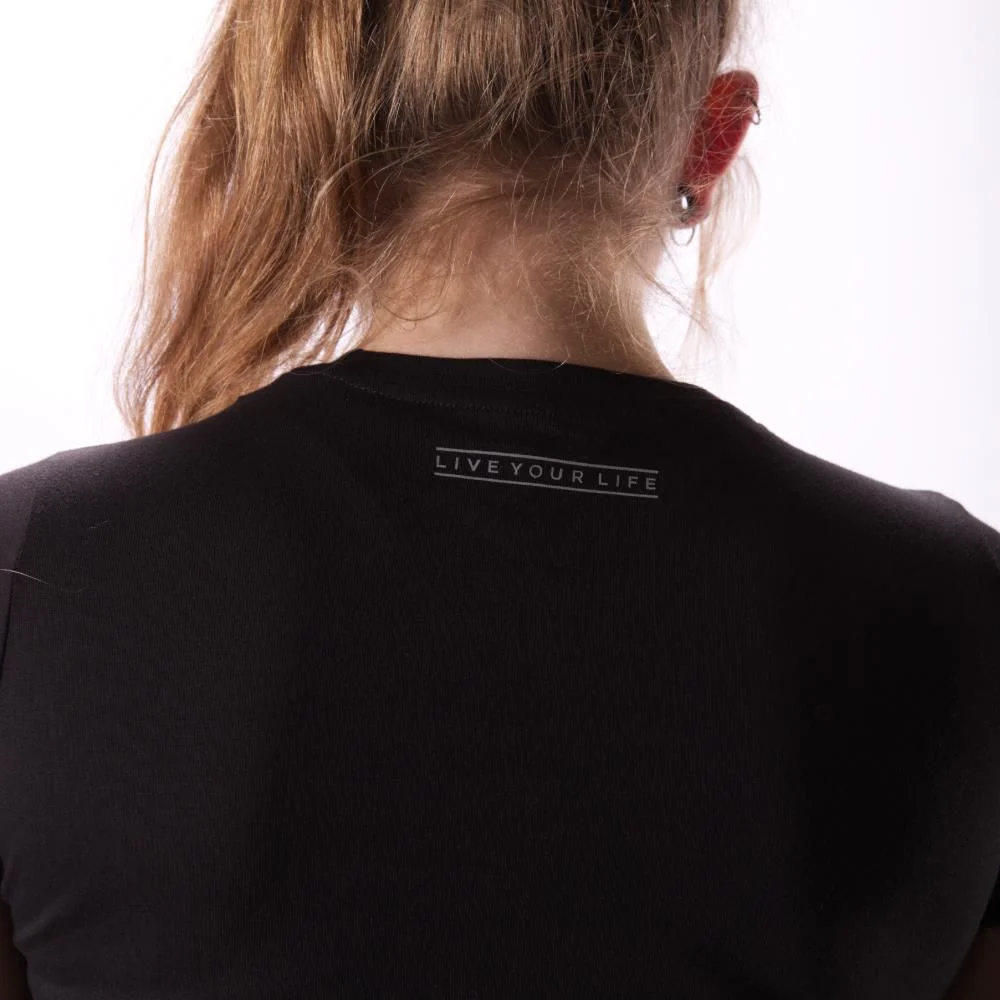 Stay Strong Word Box Reflective Ladies T-Shirt - Black - Image 2