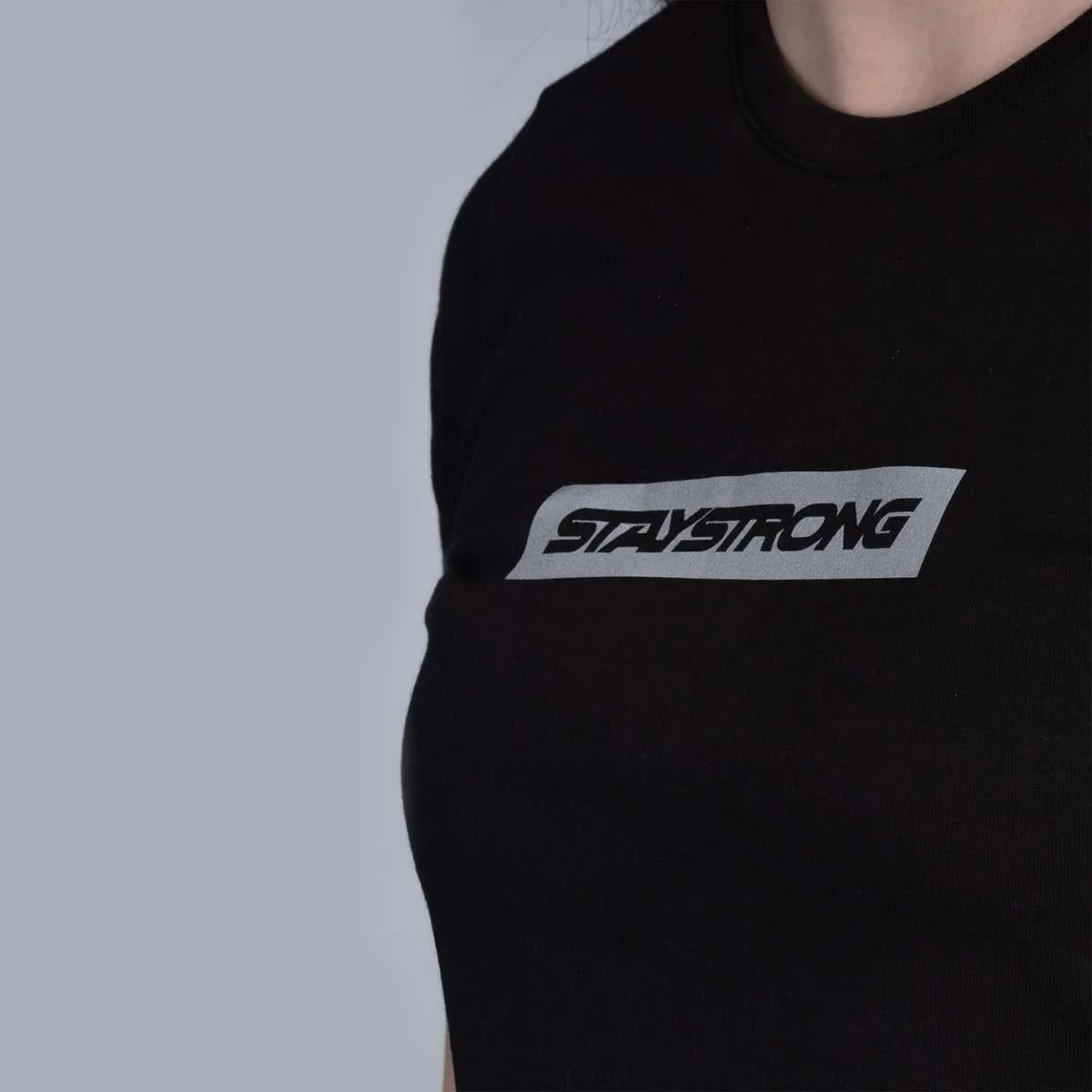 Stay Strong Word Box Reflective Ladies T-Shirt - Black - Image 4